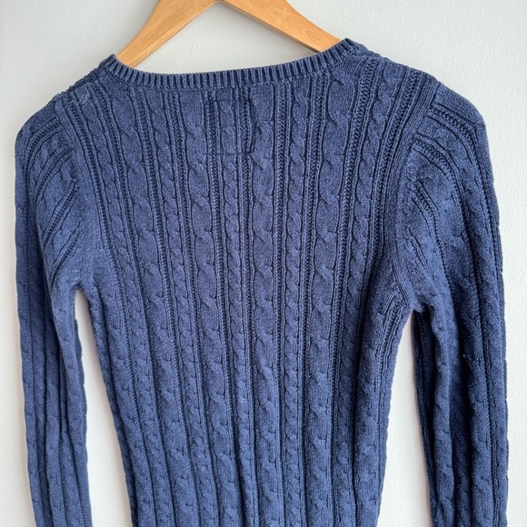Y2K 2009 American Eagle V-Neck Sweater Womens M Navy Cableknit Preppy Academia - Picture 6 of 10